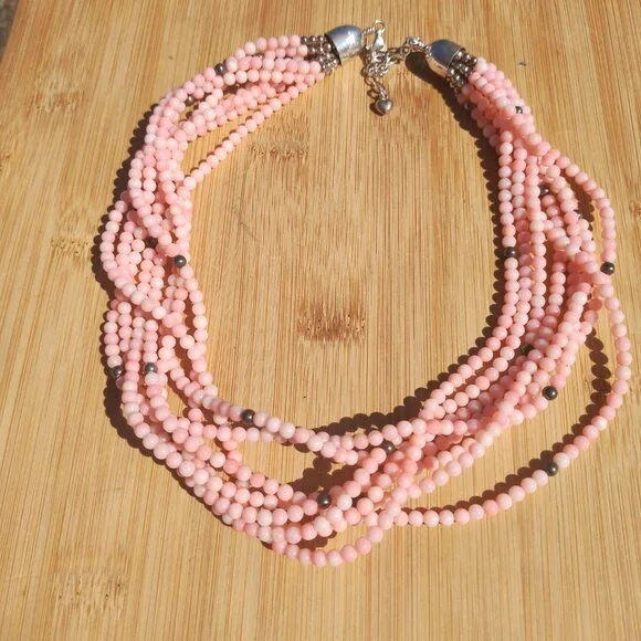 Jay King DTR mine finds 925 Sterling silver Angel Skin Coral 8 strand necklace - Picture 5 of 9